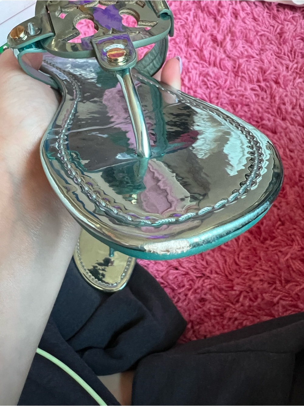 Tory Burch Metallic Blue Patent Miller Thong Sandals - Picture 5 of 5